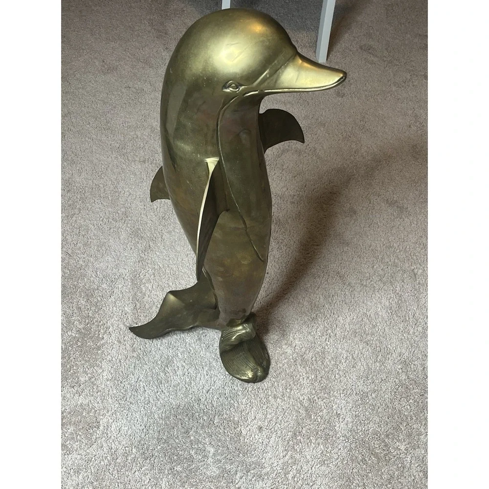 Tall Brass Dolphin Statue Excellent Condition 33 Inch